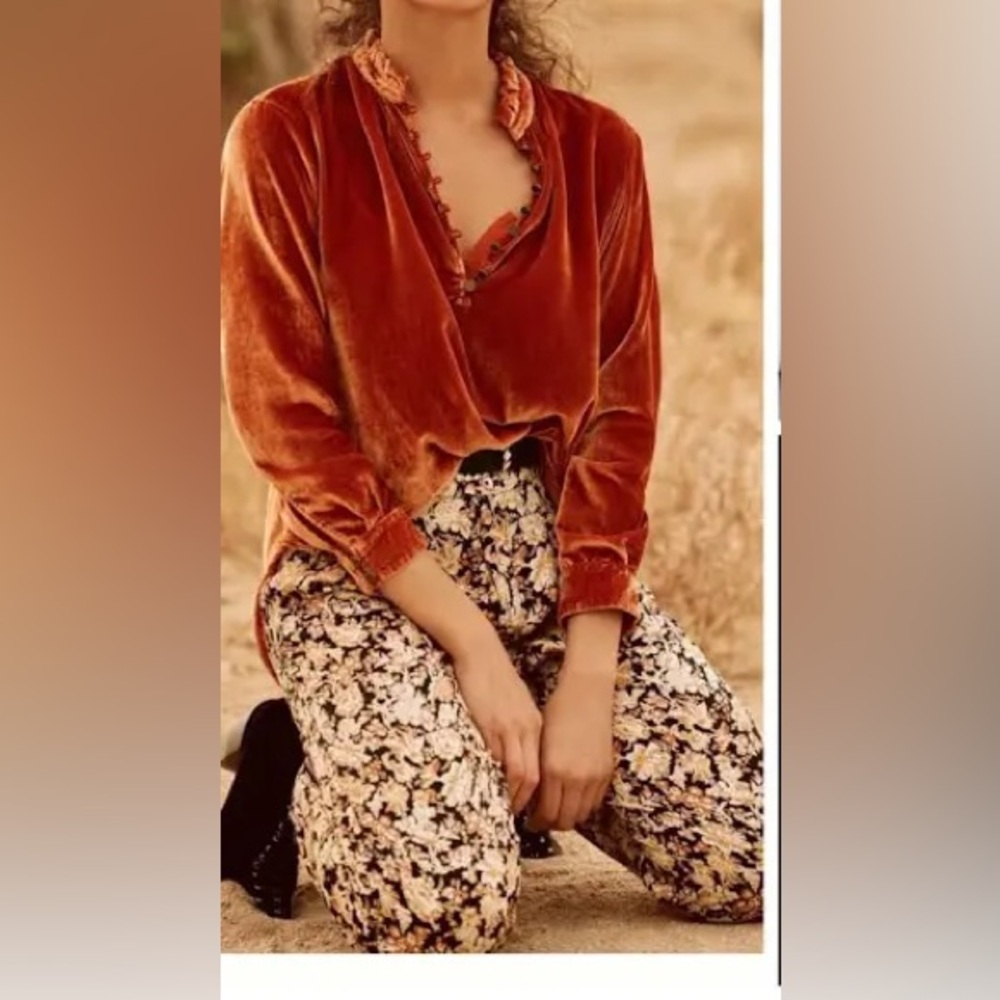 Anthropologie | Diandra Pleated Floral Joggers | Black/Tan | 10